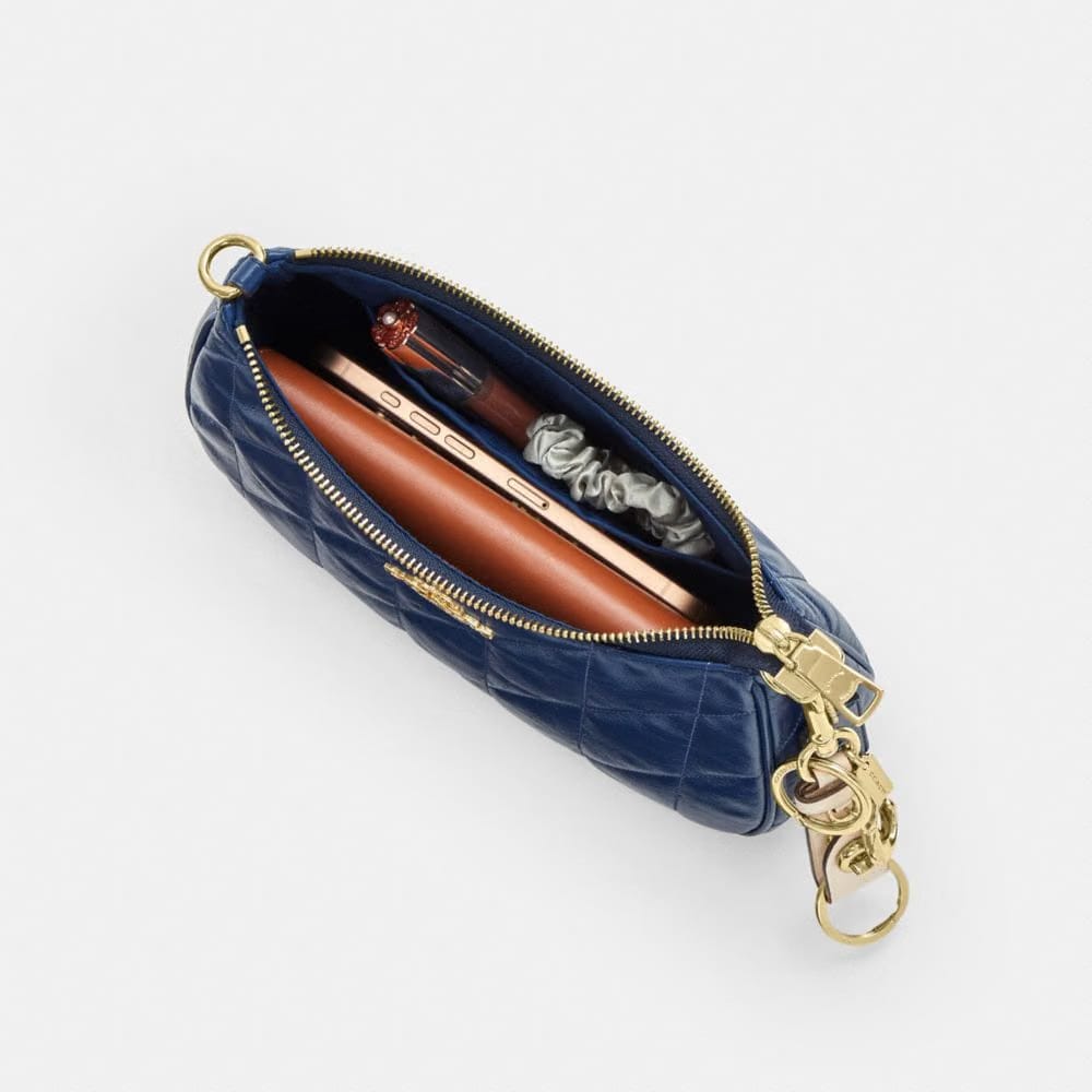 Coach Teri Shoulder Bag With Quilting Gold Deep Blue