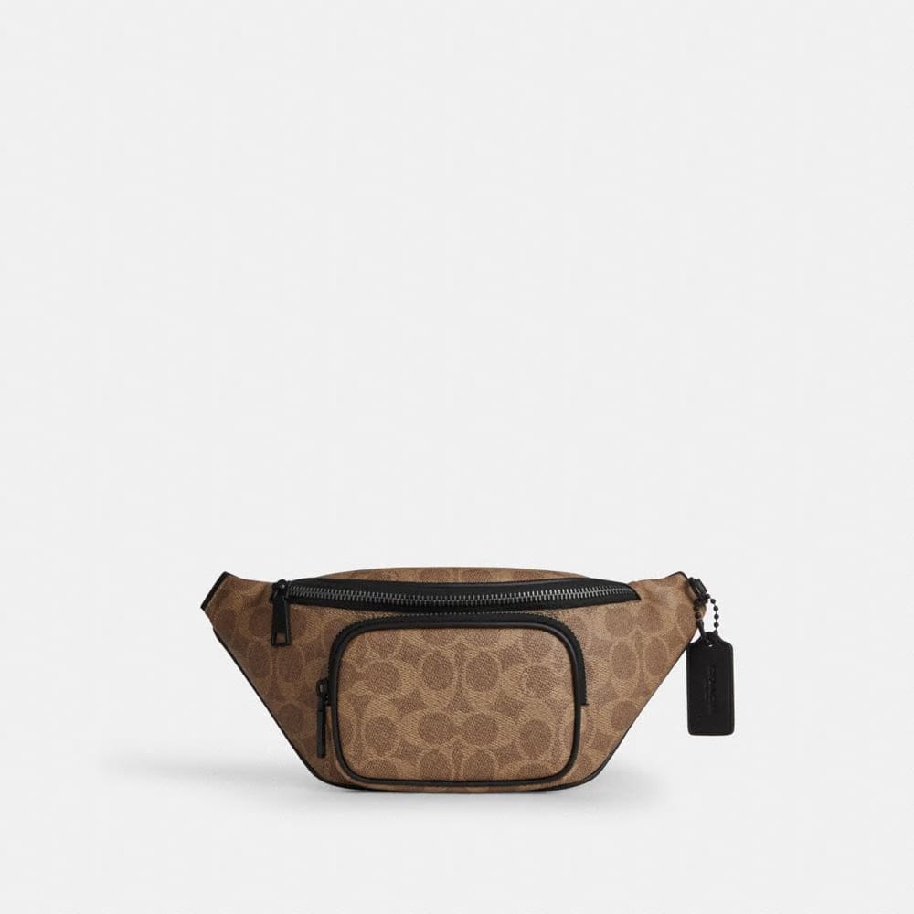 Coach Travis Belt Bag 30 In Signature Canvas Matte Black Tan Black