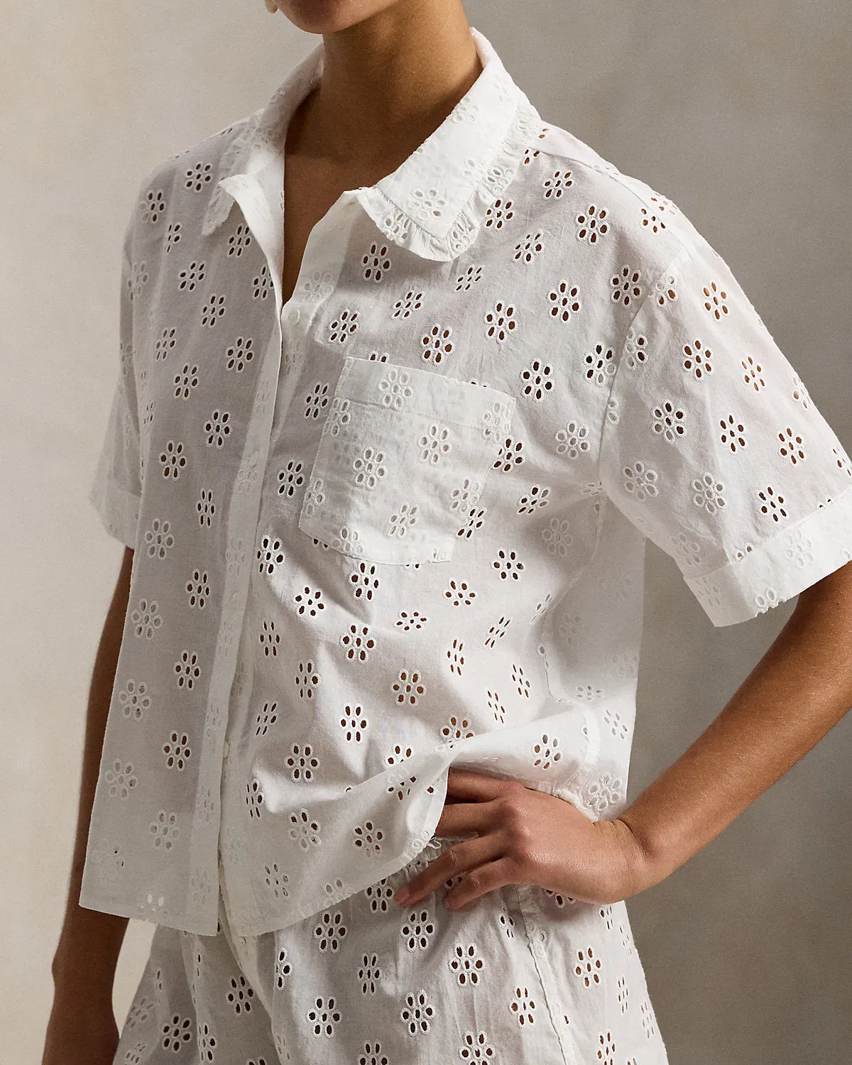 Ralph Lauren Eyelet Cotton Shirt Short Pajama Set