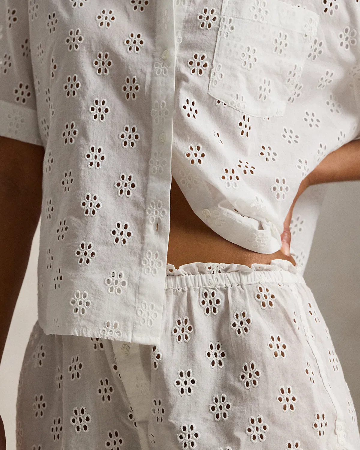 Ralph Lauren Eyelet Cotton Shirt Short Pajama Set