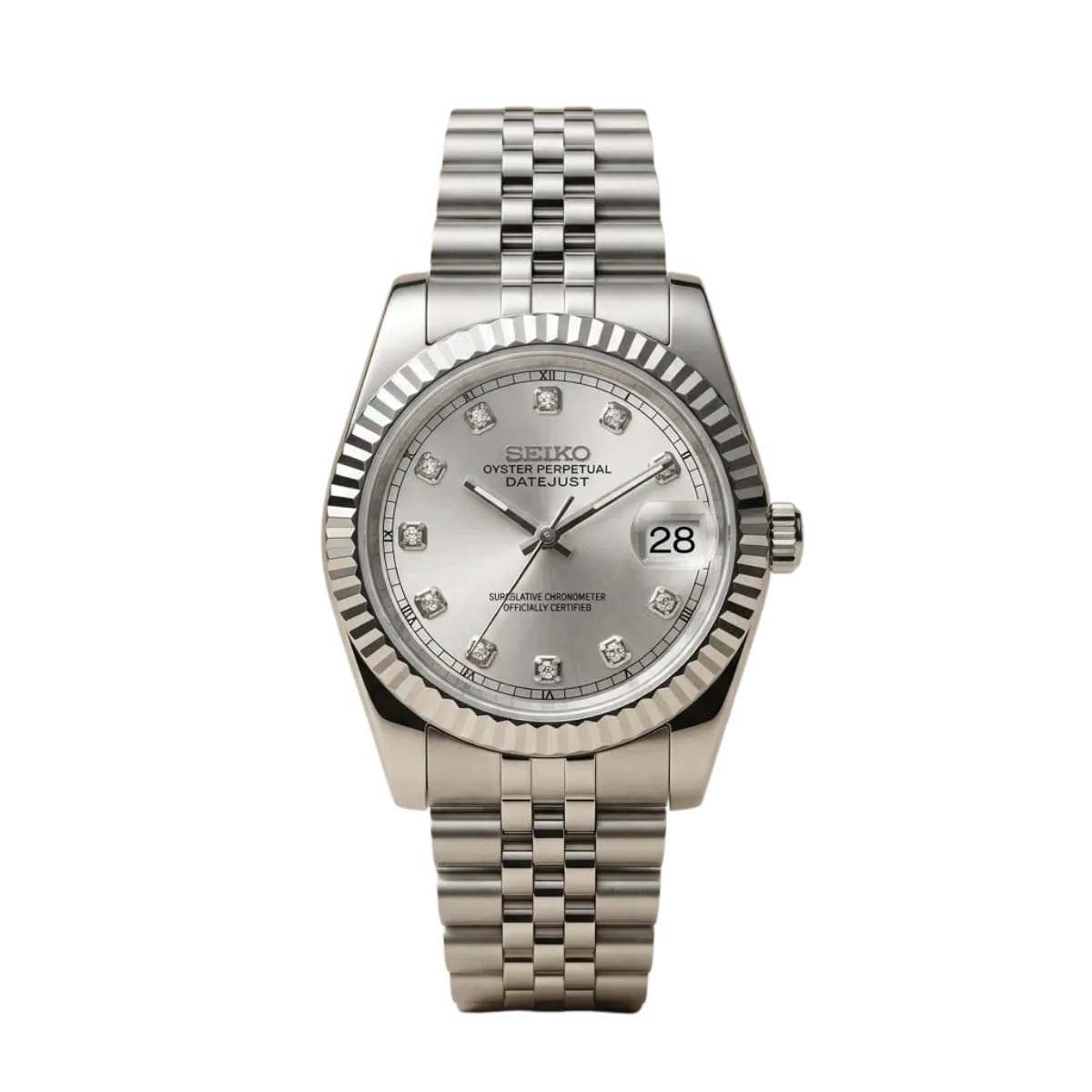 SEIKO Mod Datejust "Silver Diamond" Stone-Set Silver Dial & Jubilee Bracelet