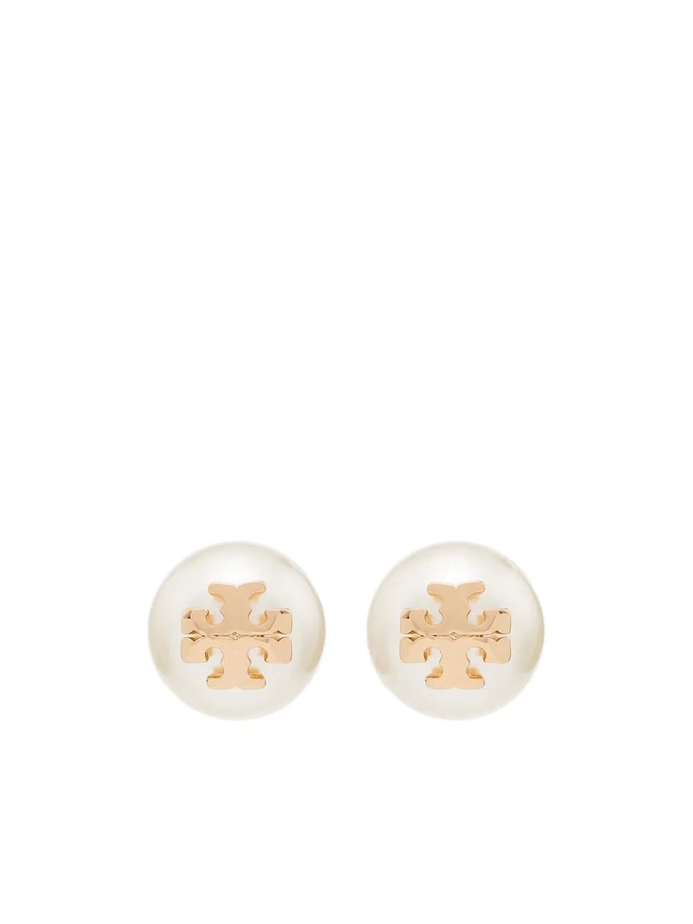 logo-plaque pearl stud earrings