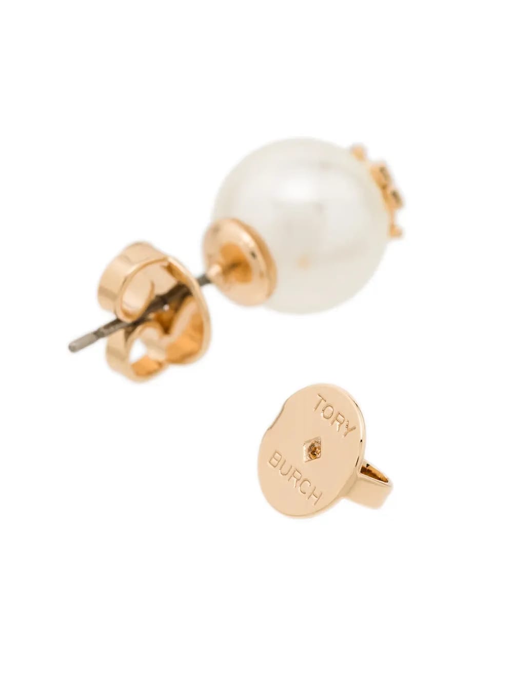 logo-plaque pearl stud earrings