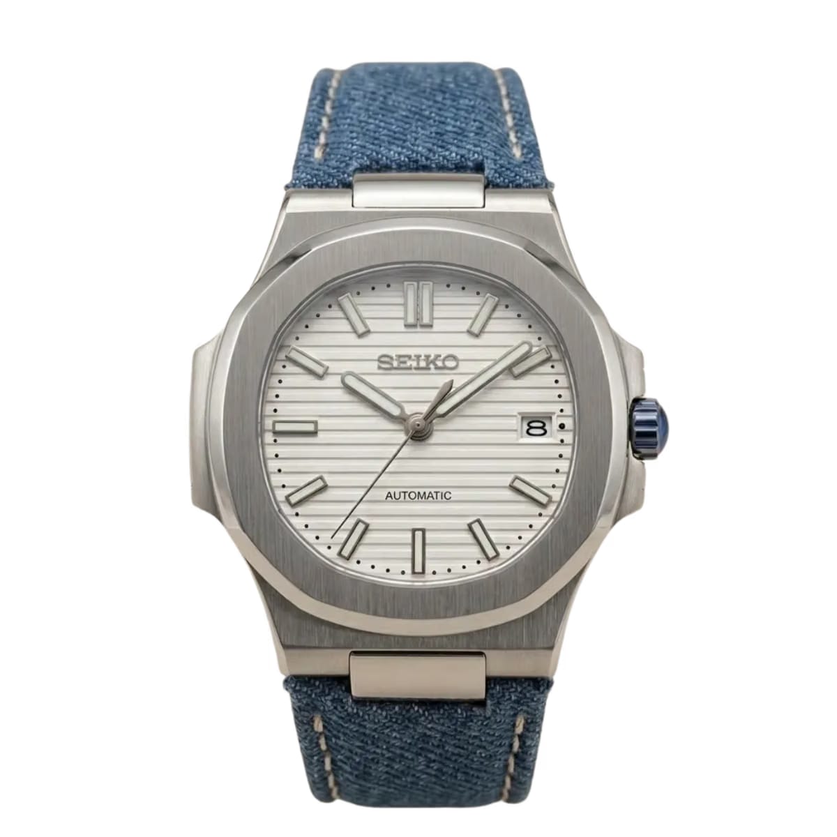SEIKO  Mod Nautilus "Denim Nautilus" – White Striped Dial & Denim Strap