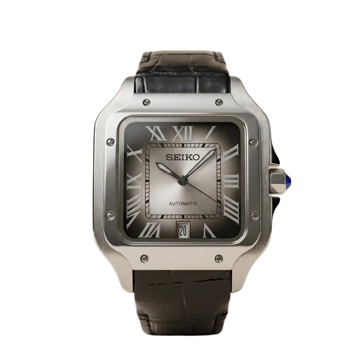 SEIKO  Mod Santos "Silver Fumé Santos" Gradient Gray Dial & Leather Strap
