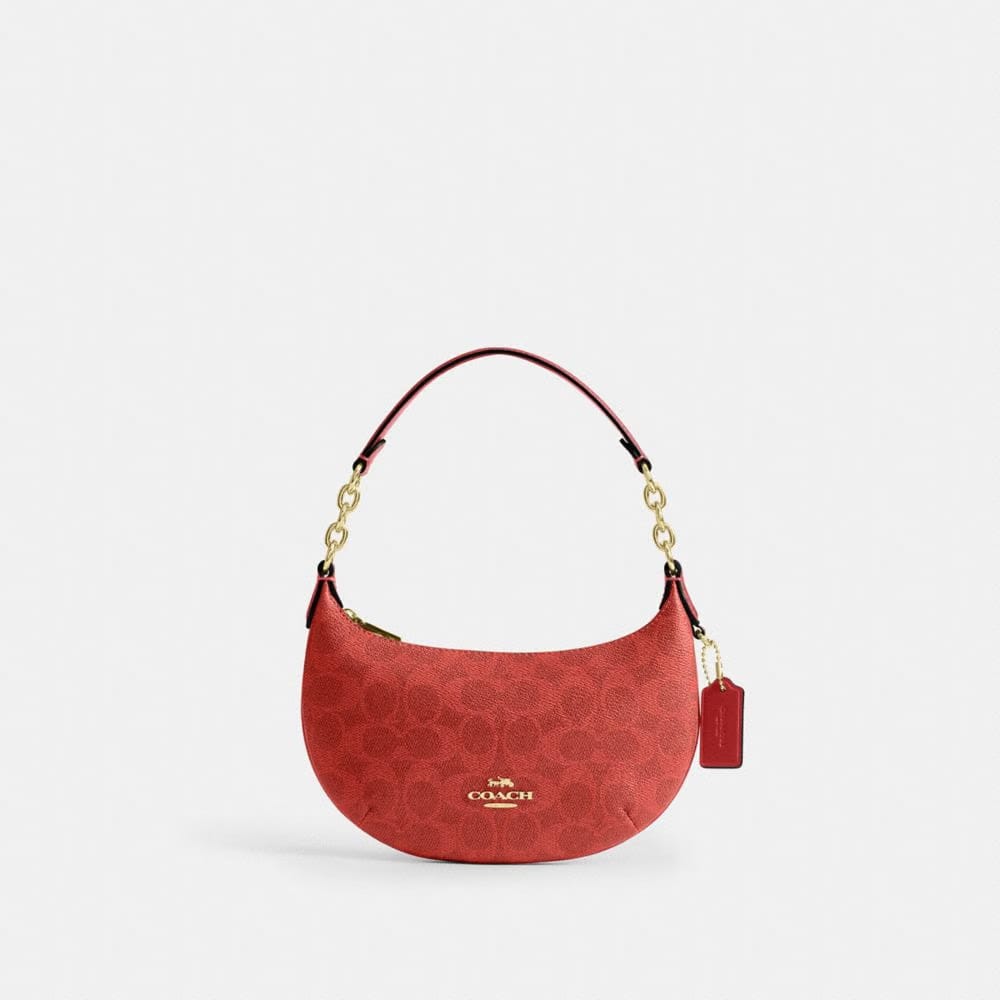 Coach Mini Payton Bag In Signature Canvas Gold Crimson
