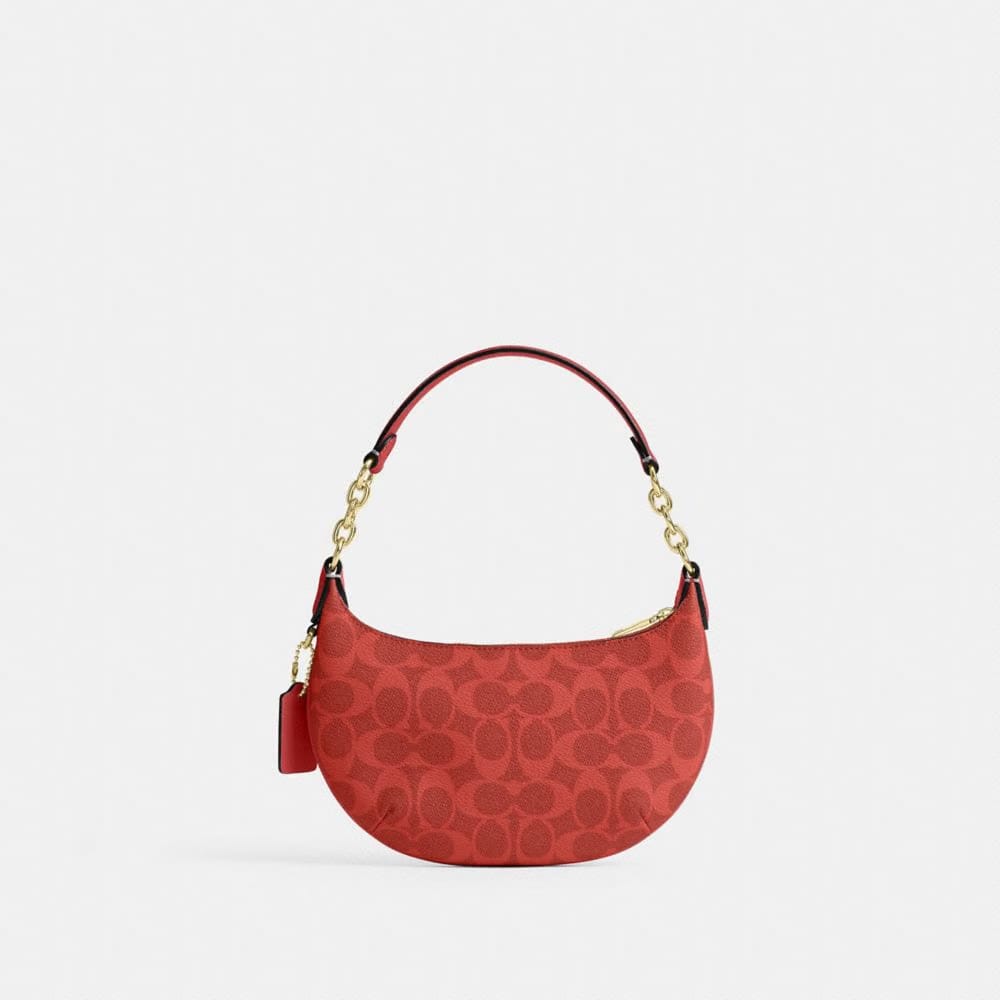 Coach Mini Payton Bag In Signature Canvas Gold Crimson