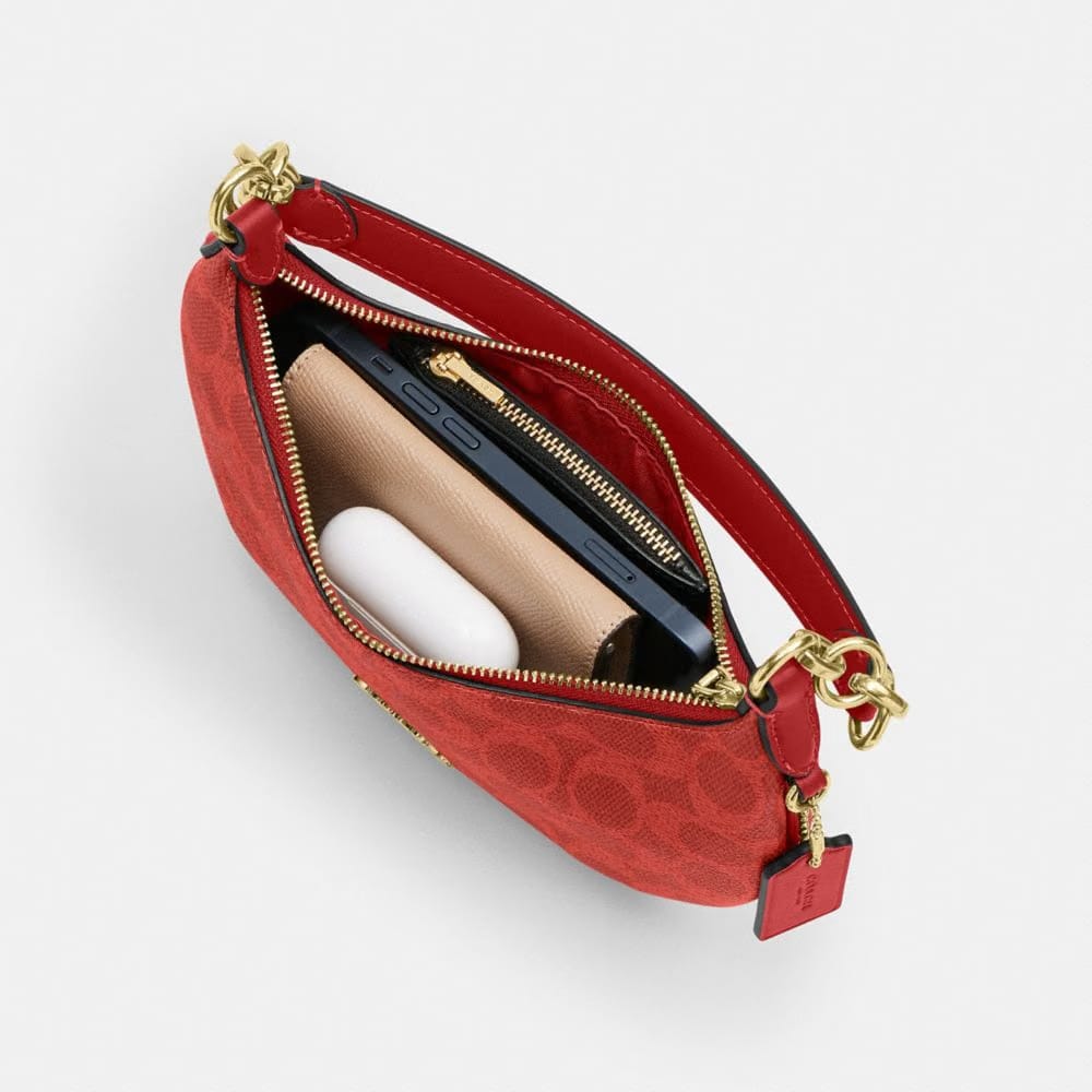Coach Mini Payton Bag In Signature Canvas Gold Crimson