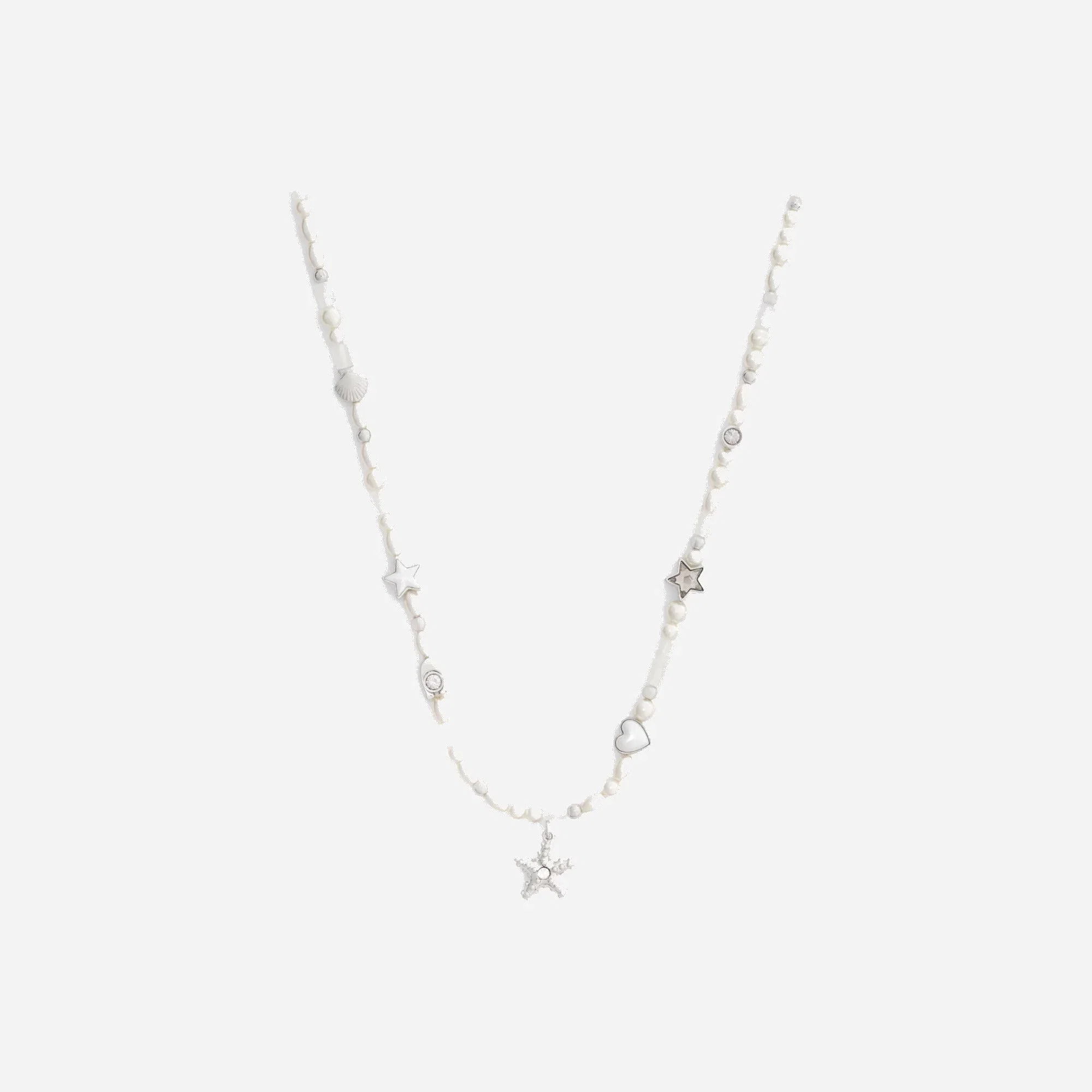 Coach Pearls And Seashell Necklace Silver Pearl