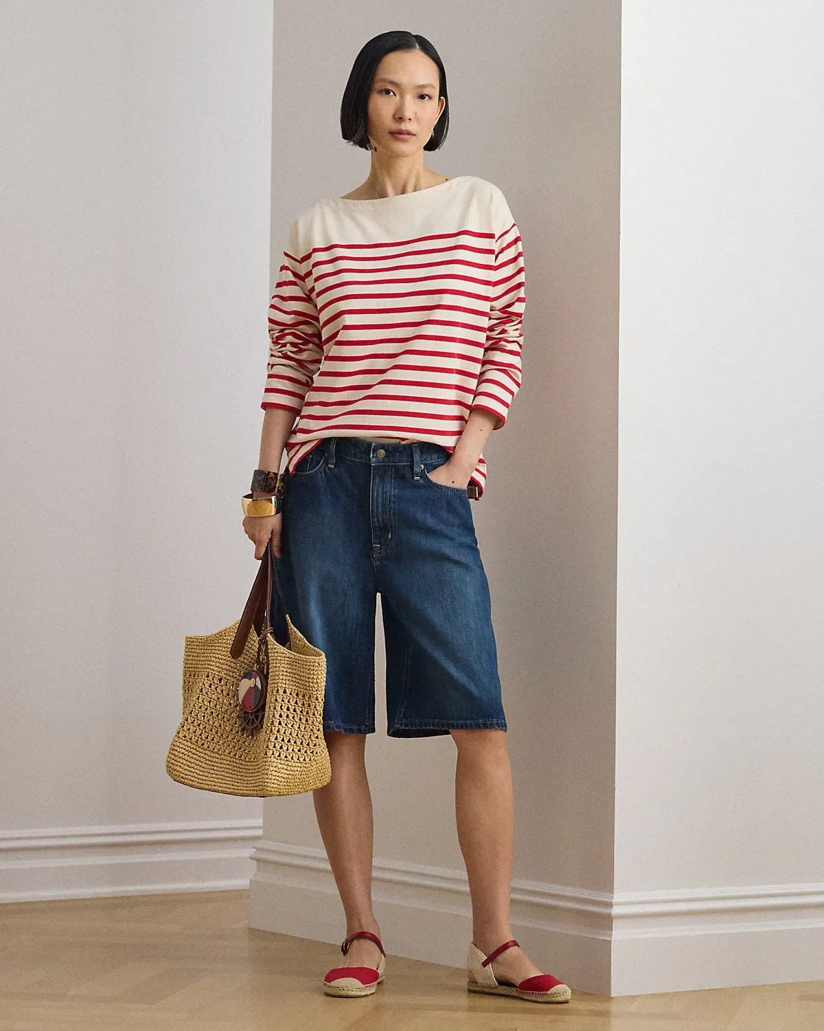 Ralph Lauren Striped Jersey Boatneck Top