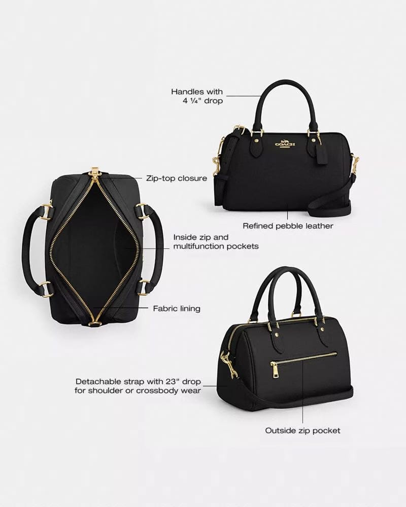 Coach Rowan Satchel Bag in Gold Black