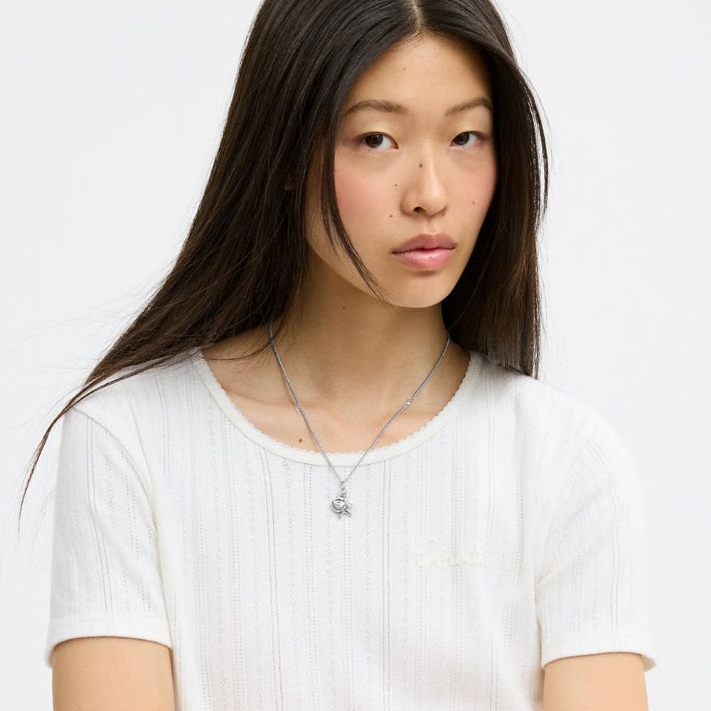 Coach Pearl And Seashell Pendant Necklace Silver Pearl