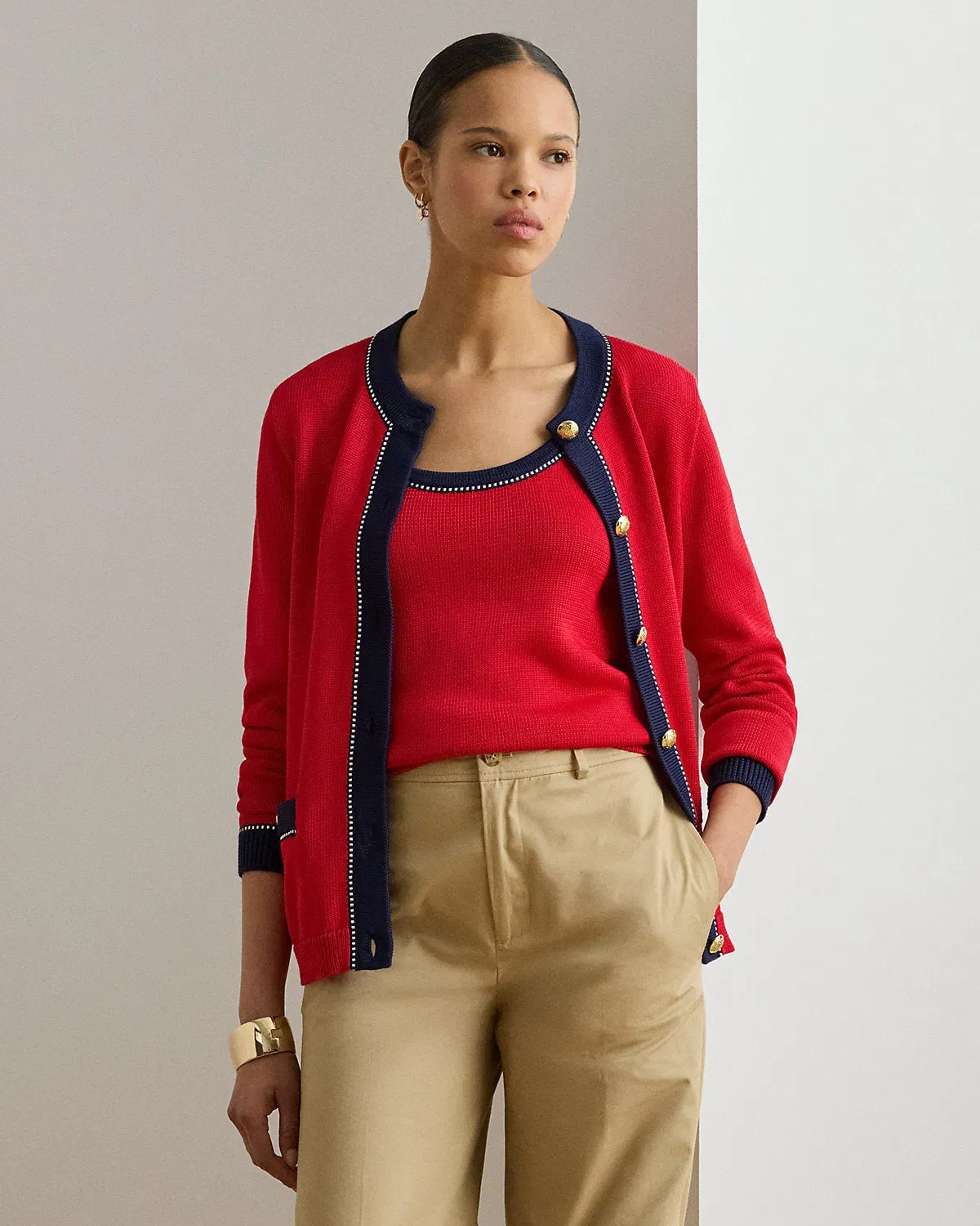 Ralph Lauren TwoTone CottonBlend Cardigan
