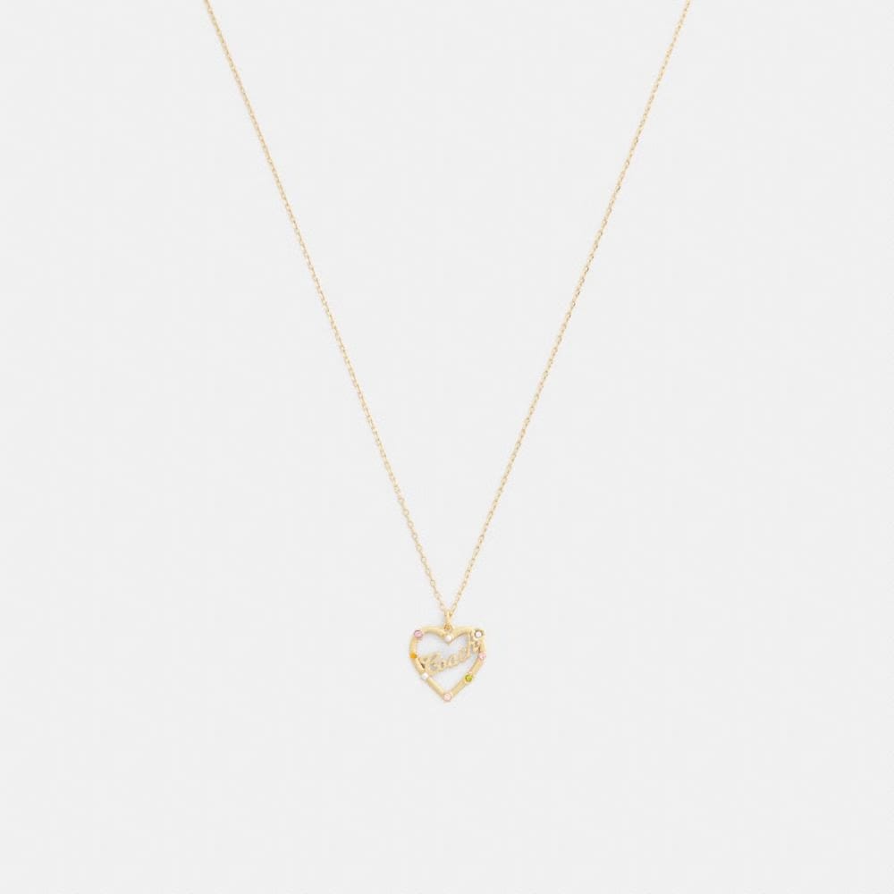Coach Coach Script Heart Pendant Necklace Gold Multi