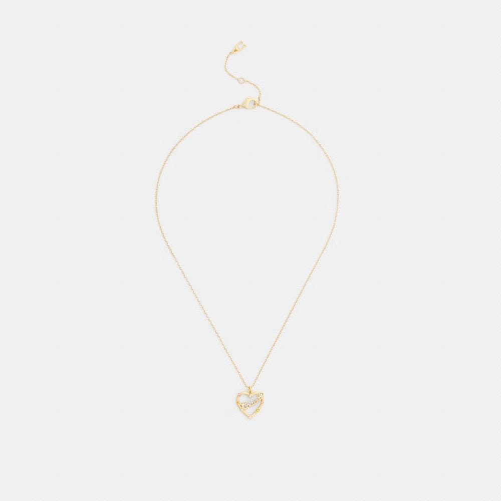 Coach Coach Script Heart Pendant Necklace Gold Multi