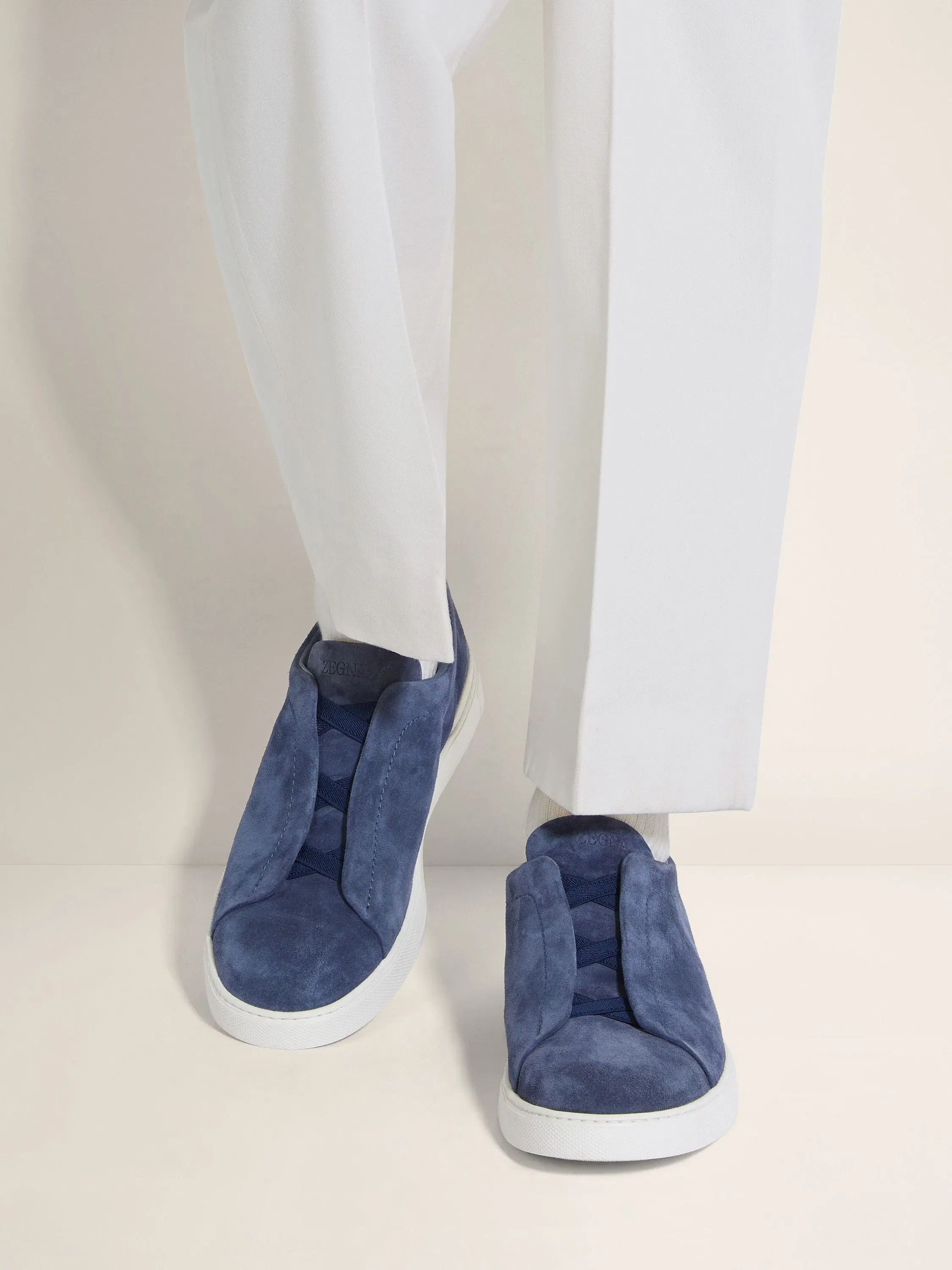 Zegna Utility Blue Suede Triple Stitch Sneakers