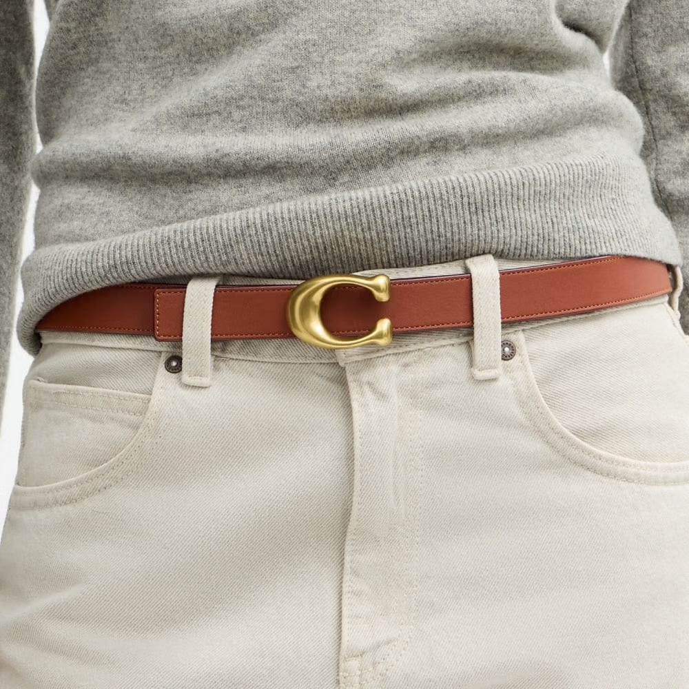 Coach Sculpted C Buckle Reversible Belt, 25 Mm Brass Tan Caramel