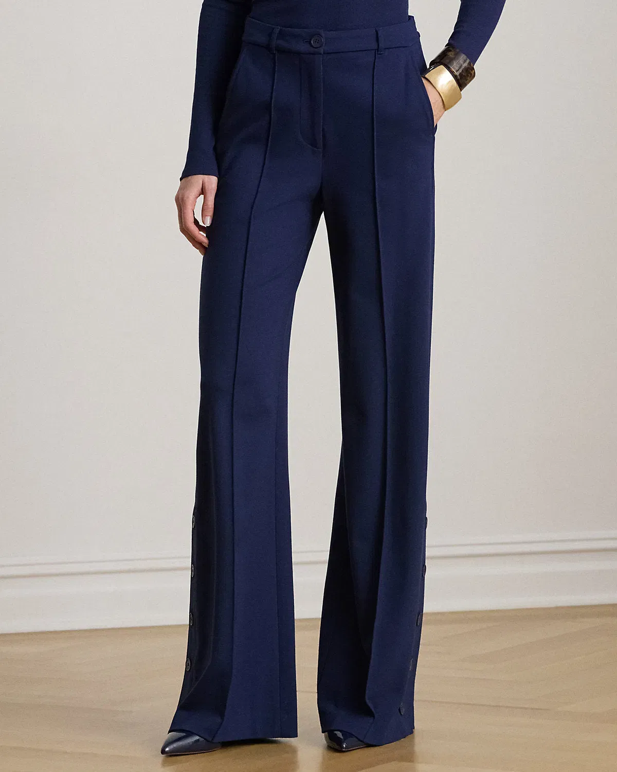 Ralph Lauren ButtonTrim Ponte WideLeg Pant