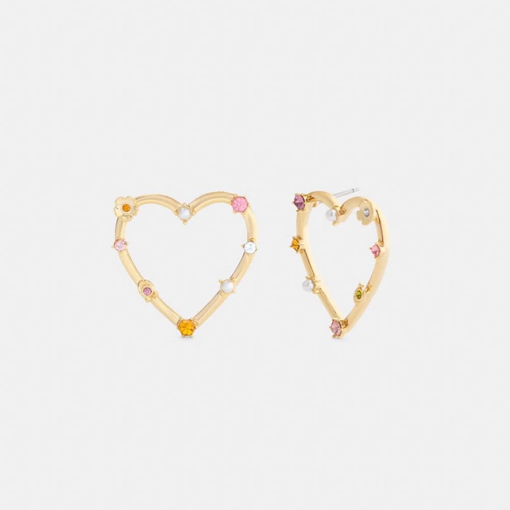 Coach Oversized Heart Stud Earrings Gold Multi