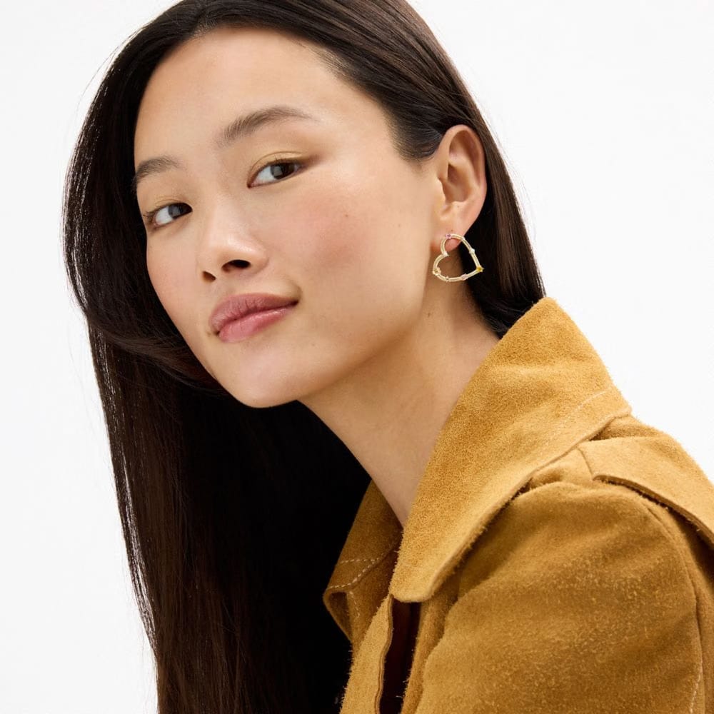 Coach Oversized Heart Stud Earrings Gold Multi