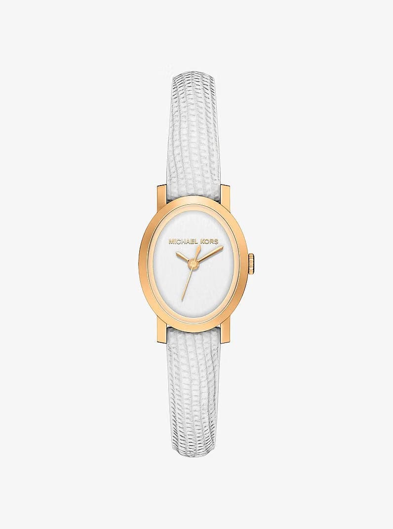 Michael Kors Petite Maude Gold-Tone And Lizard Embossed Leather Watch