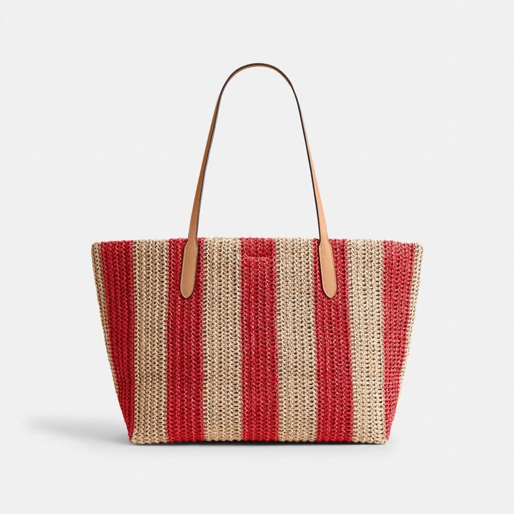 Coach City Tote Bag With Stripes And Charm Gold Red Tan