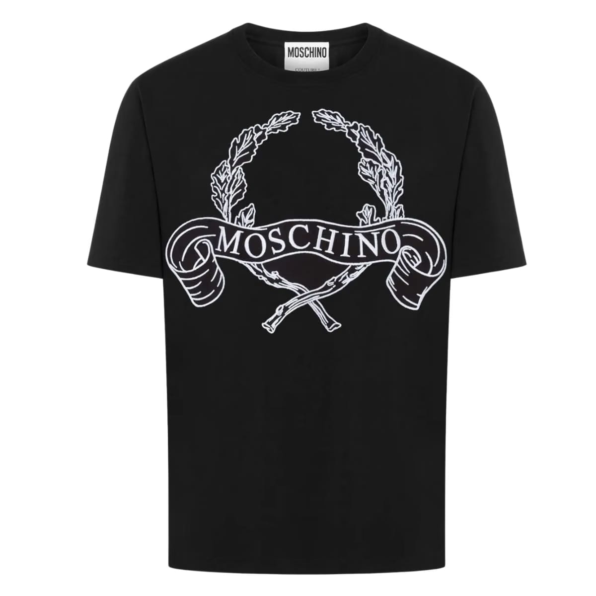 Moschino Laurel Crown-embroidered jersey Black T-shirt