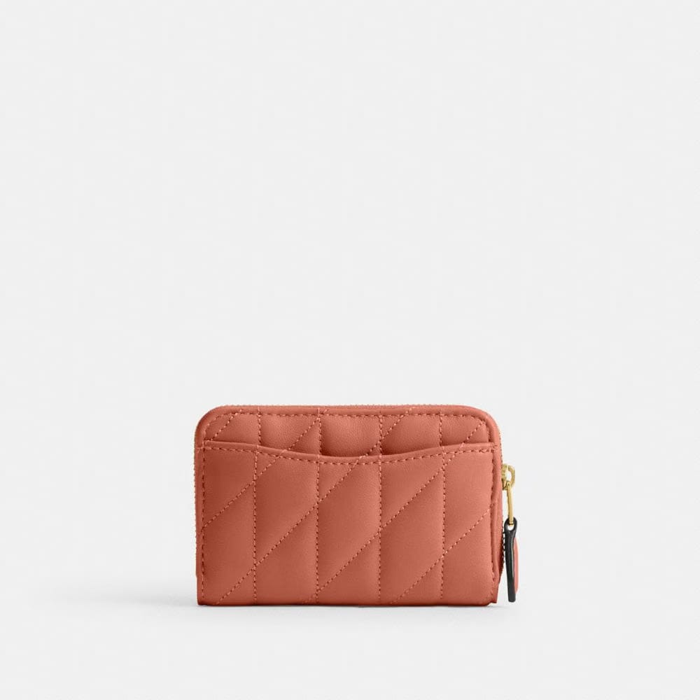 Coach Essential Small Zip Around Card Case With Pillow Quilting Brass Dark Peach