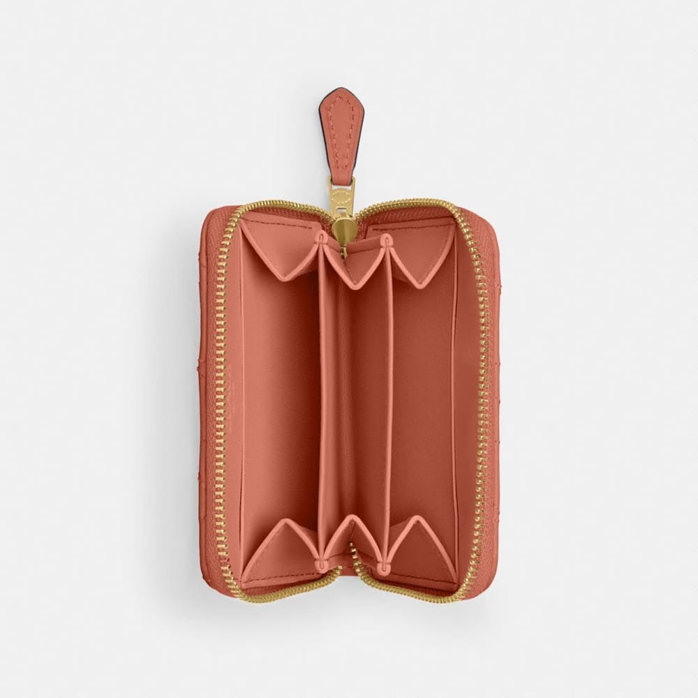Coach Essential Small Zip Around Card Case With Pillow Quilting Brass Dark Peach