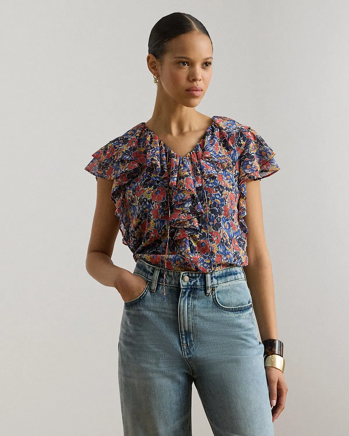 Ralph Lauren Floral RuffleTrim Georgette Blouse