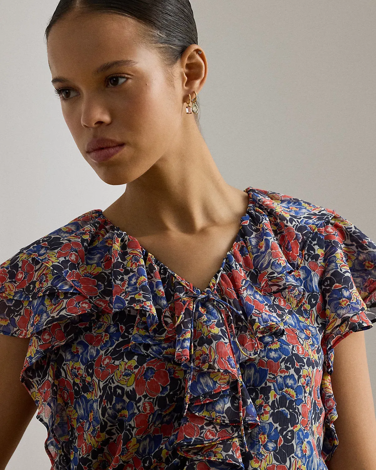 Ralph Lauren Floral RuffleTrim Georgette Blouse