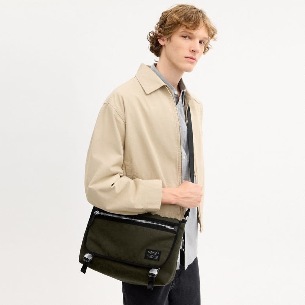 Coach Lane Messenger In Signature Nylon Dark Moss