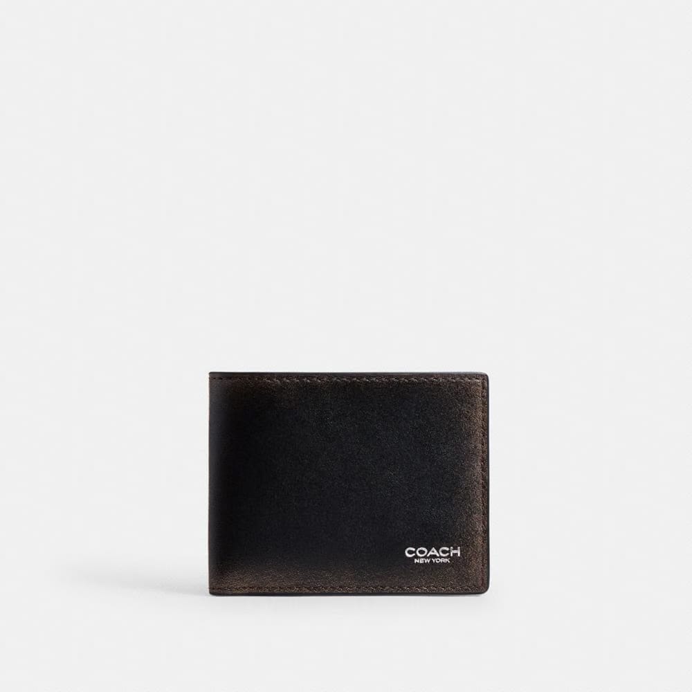 Coach Slim Billfold Wallet In Loved Leather Black Light Tan