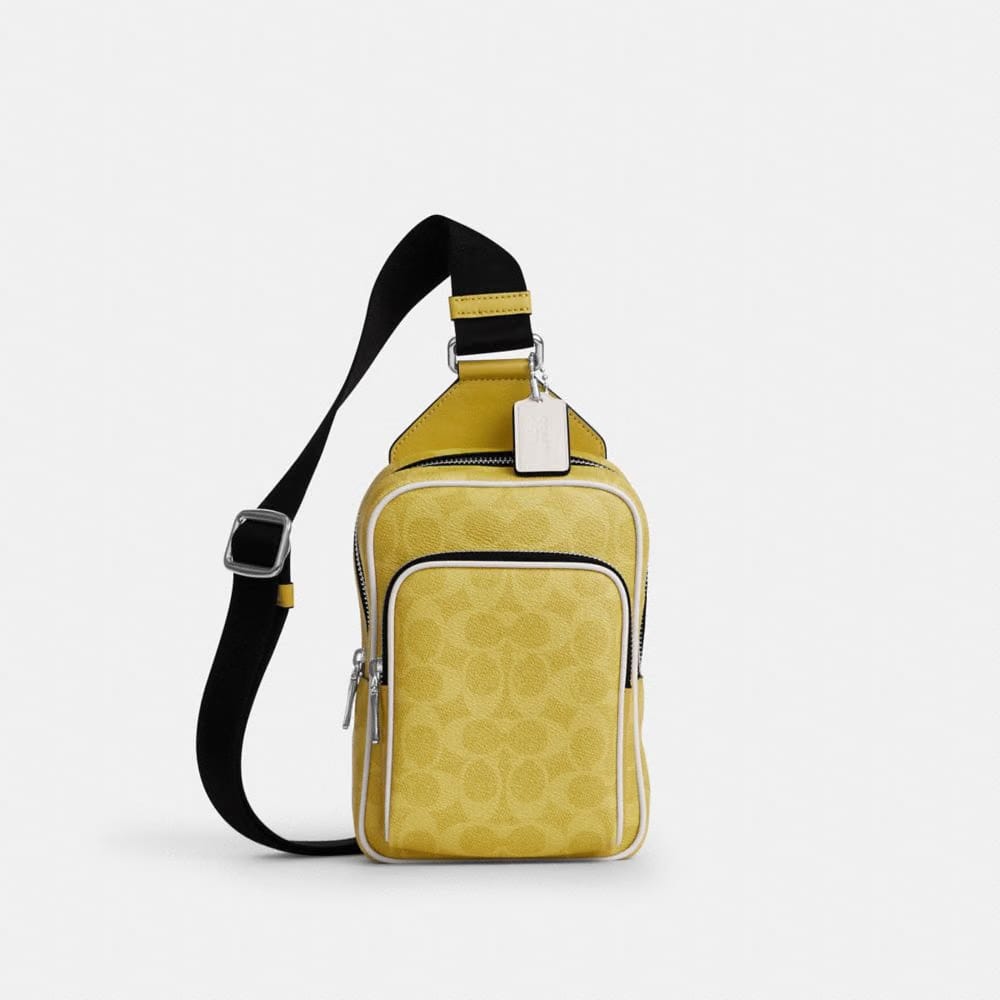 Coach Racer Sling Pack In Signature Canvas Silver Light Citron