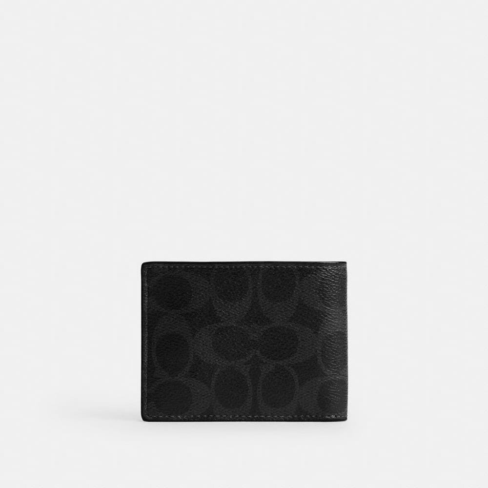 Coach Slim Billfold Wallet In Signature Canvas Black Signature
