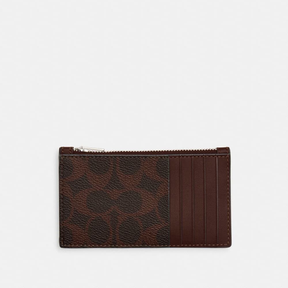 Coach Zip Card Case In Signature Canvas Maple