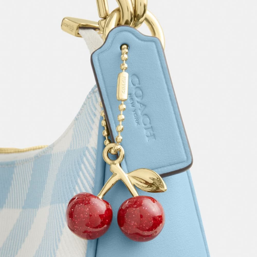 Coach Teri Shoulder Bag With Gingham Print And Charm Gold Blue Multi