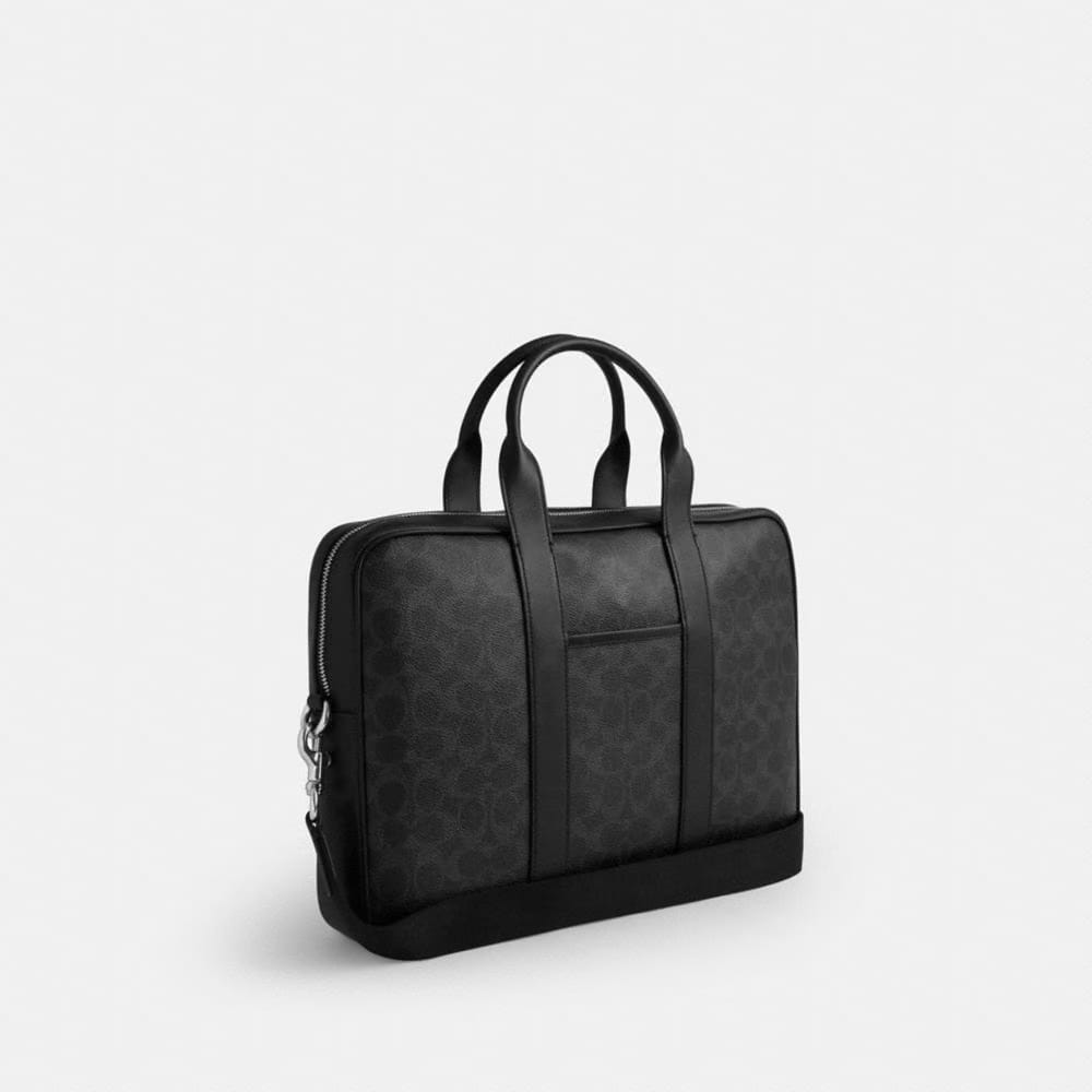 Coach Austin Brief In Signature Canvas Silver Black Signature
