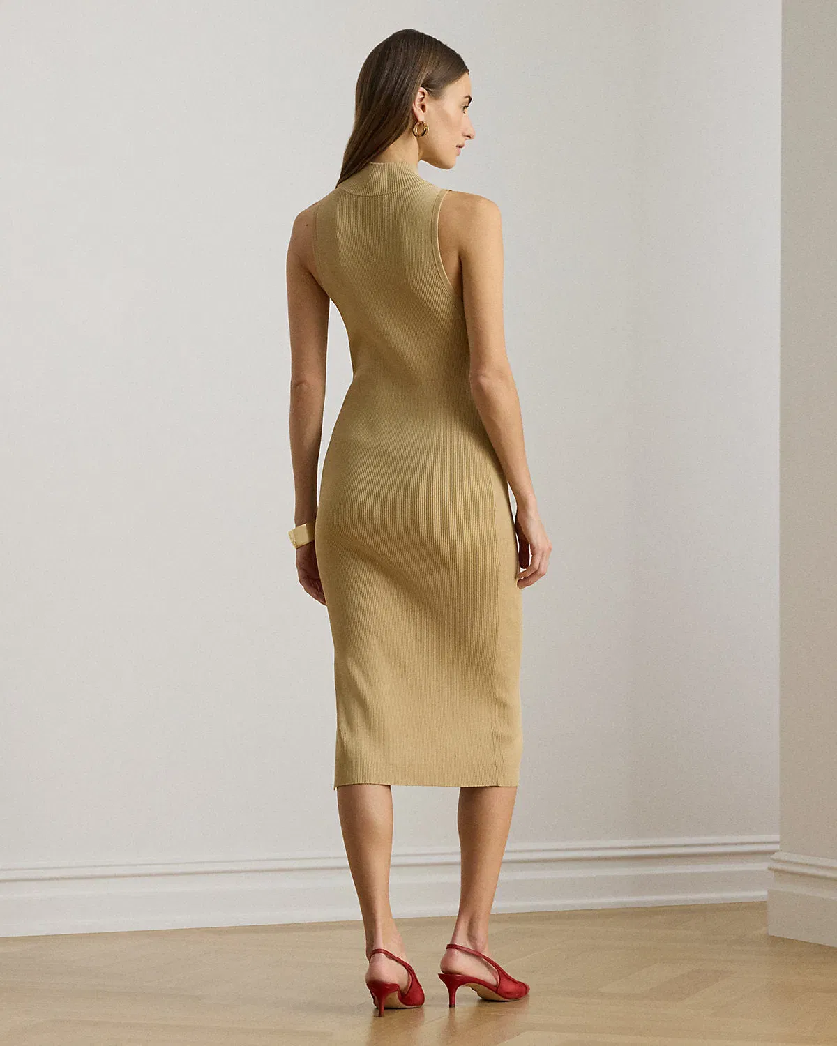 Ralph Lauren Ribbed Sleeveless Mockneck Sweater Dress