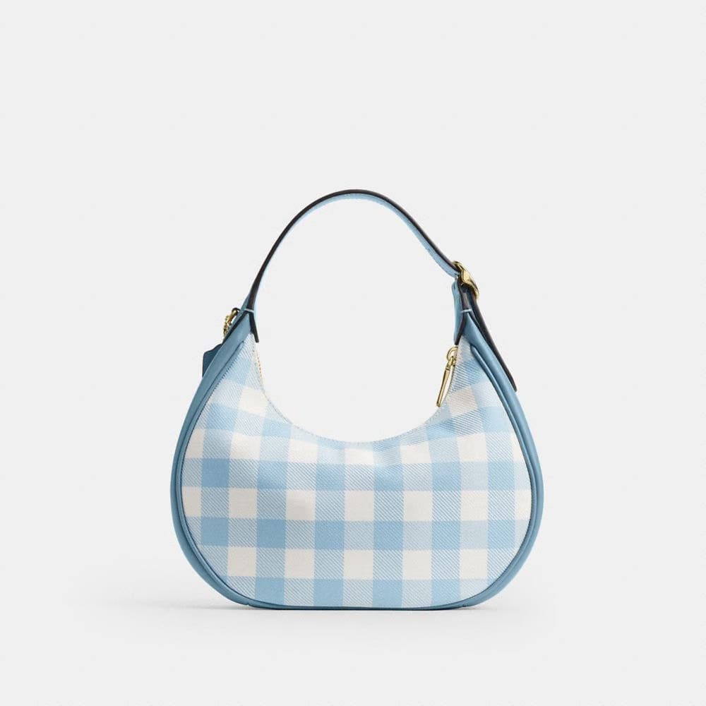 Coach Emily Shoulder Bag With Gingham Print And Charm Gold Blue Multi