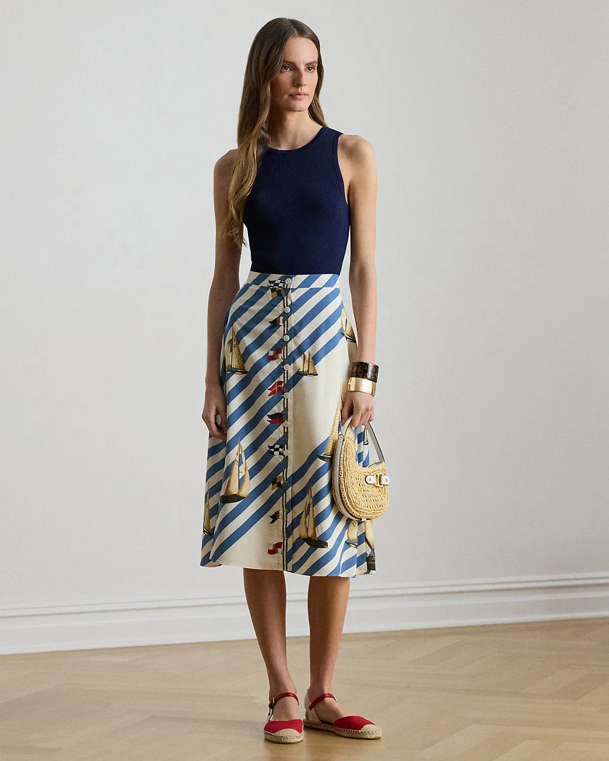 Ralph Lauren Print ButtonFront Crepe Skirt