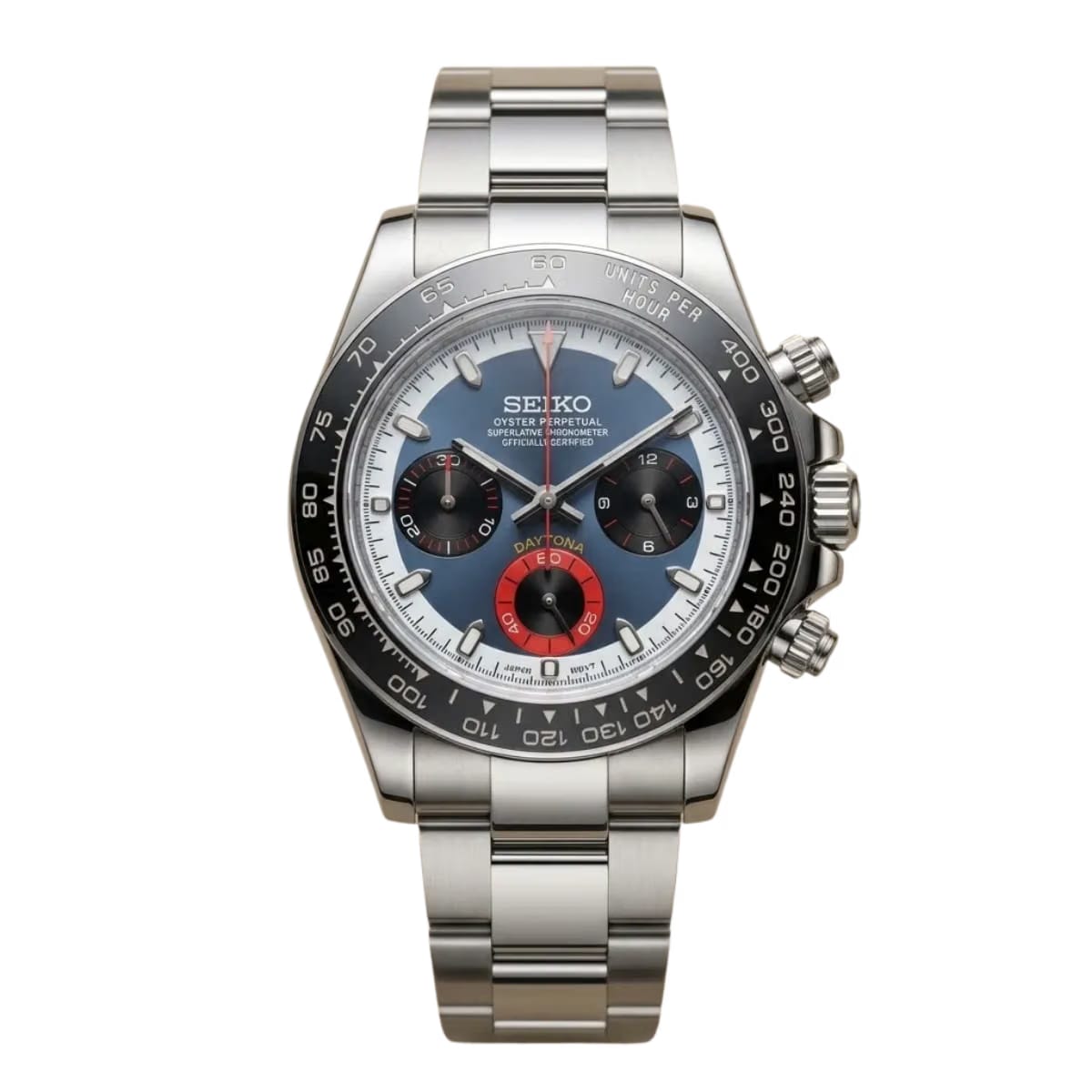 SEIKO  Mod Daytona "Exotic Racing" Chronograph – Blue/White Dial & Black Ceramic Bezel