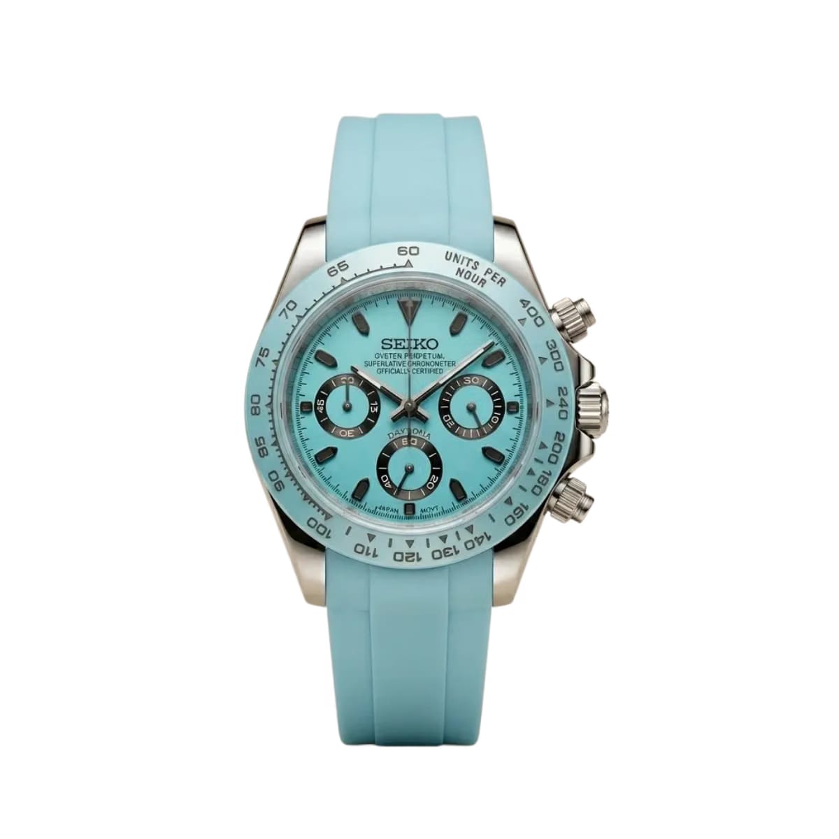 SEIKO  Mod Daytona"Tiffany Chronograph" – Turquoise Dial & Matching Rubber Strap