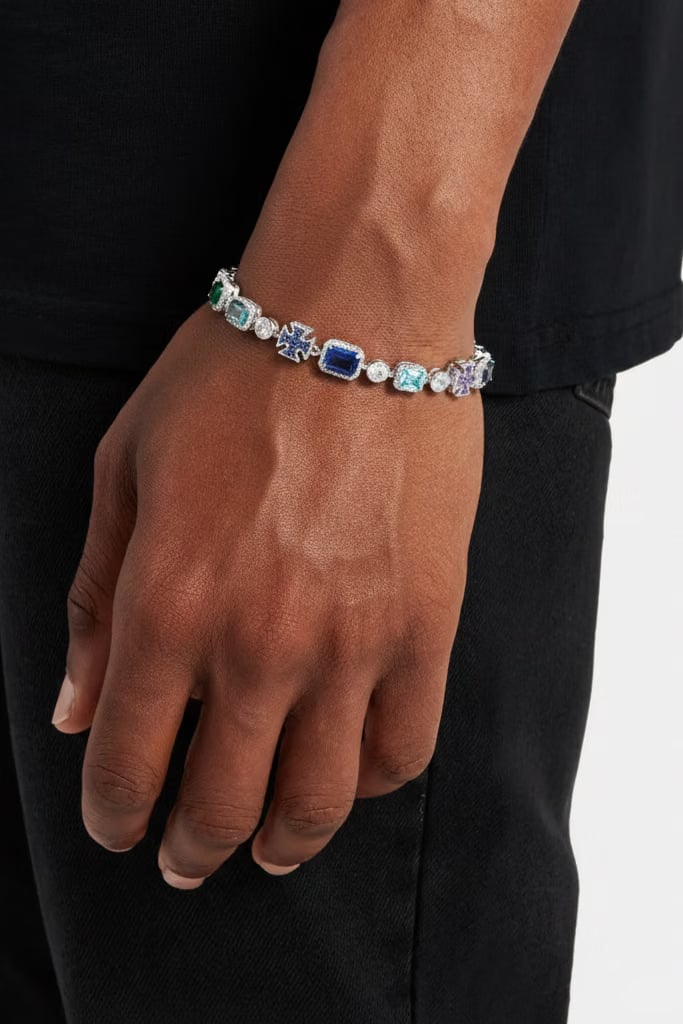 Blue Multi Gemstone Motif Bracelet In White Gold