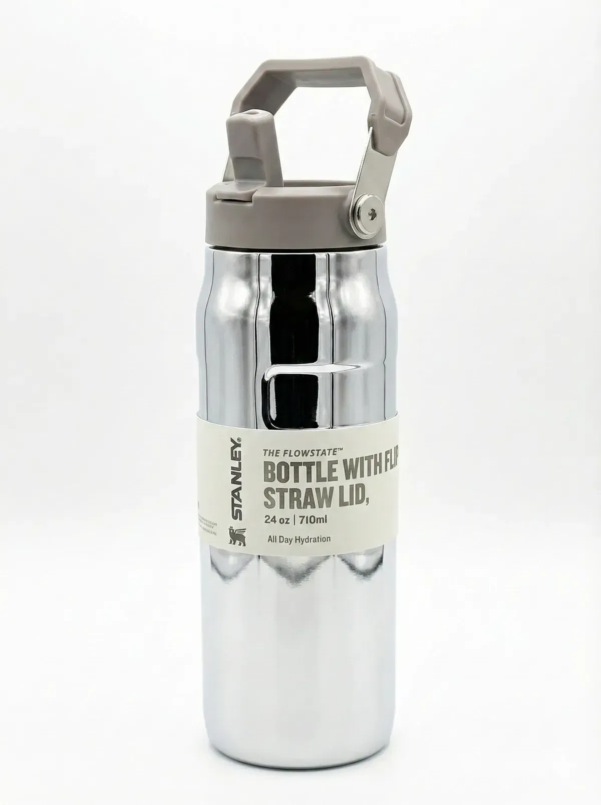 Stanley Flowstate Premium Silver Bottle With Flip Straw Lid.