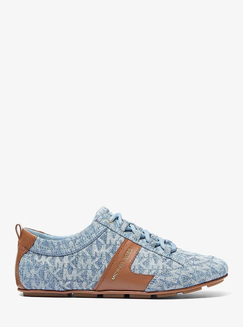 Keely Signature Logo Print Denim and Leather Trainer