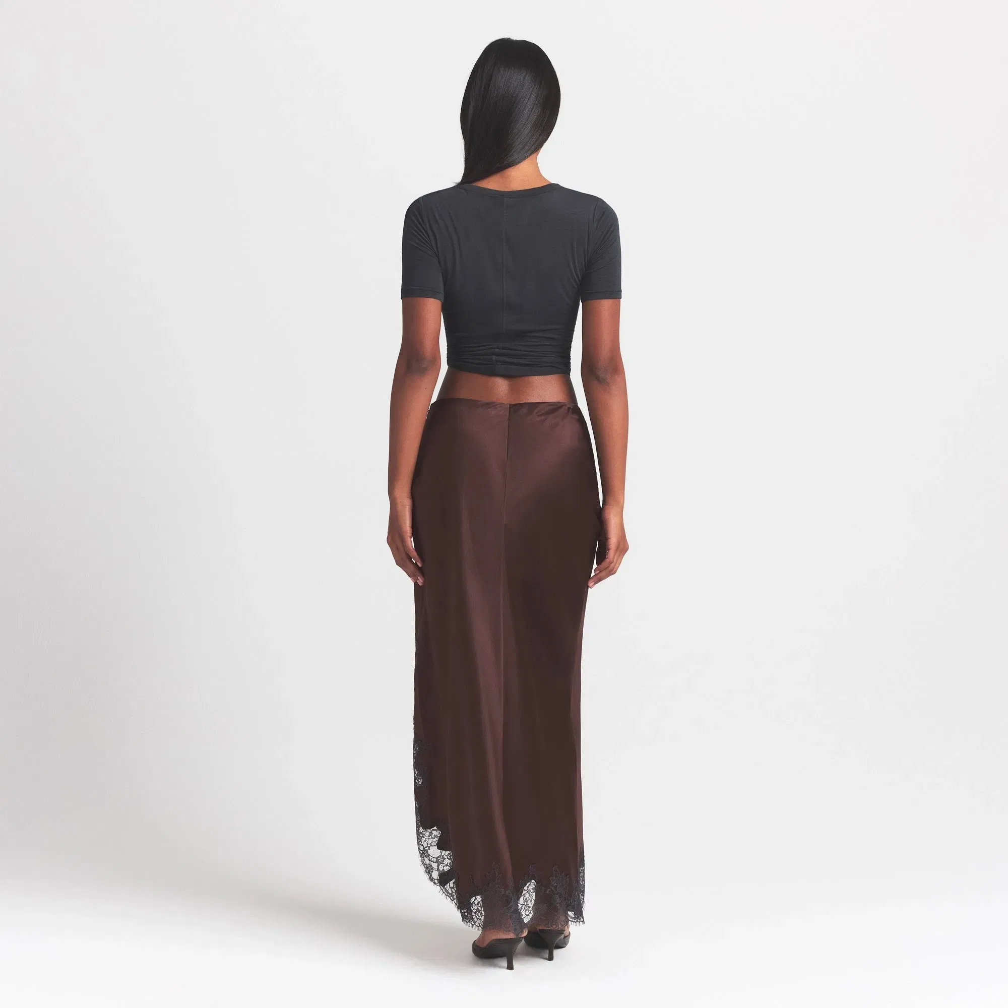 Silk Lace Slip Midi Skirt