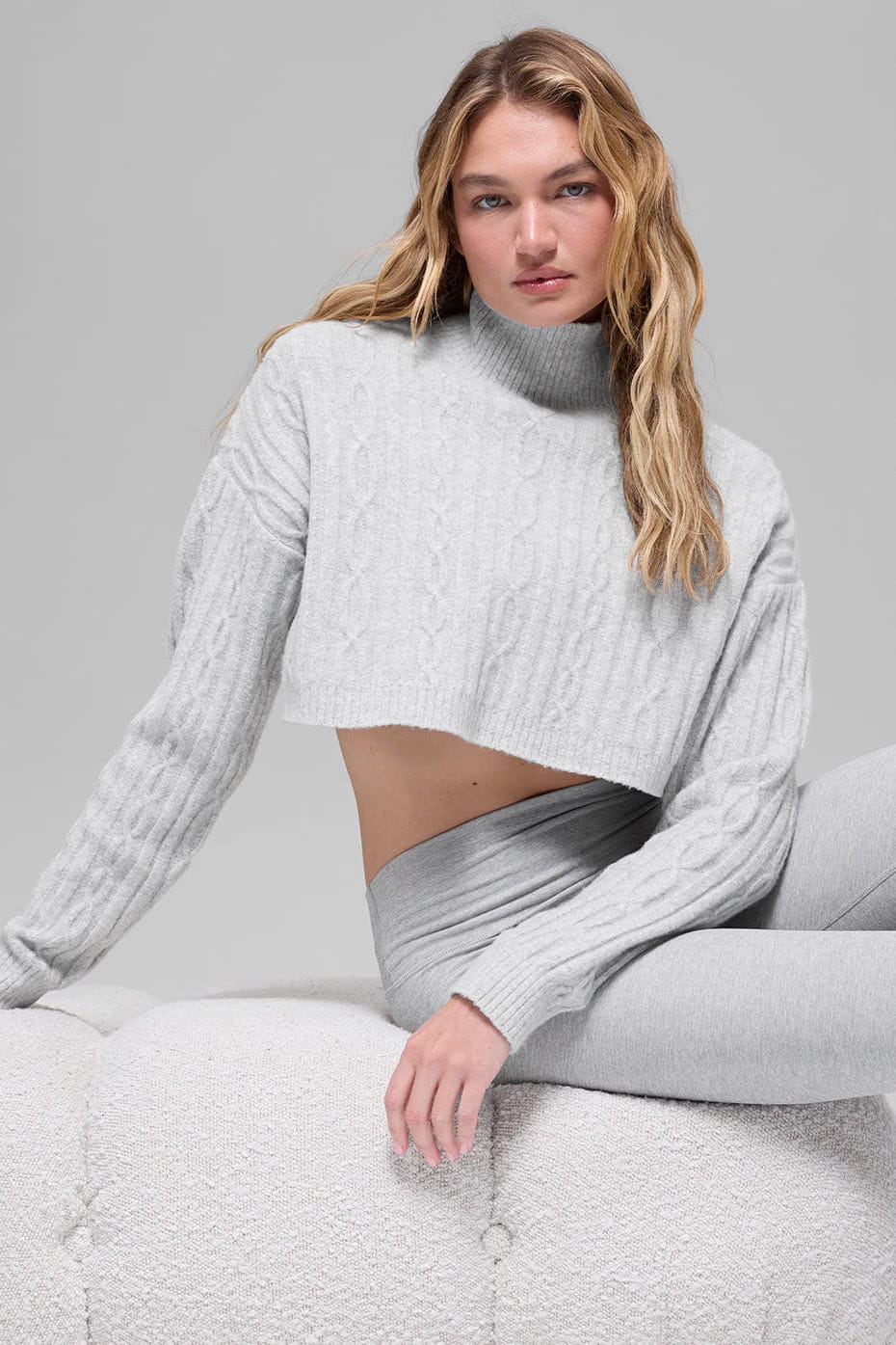Cable Knit Cropped Winter Bliss Turtleneck Long Sleeve