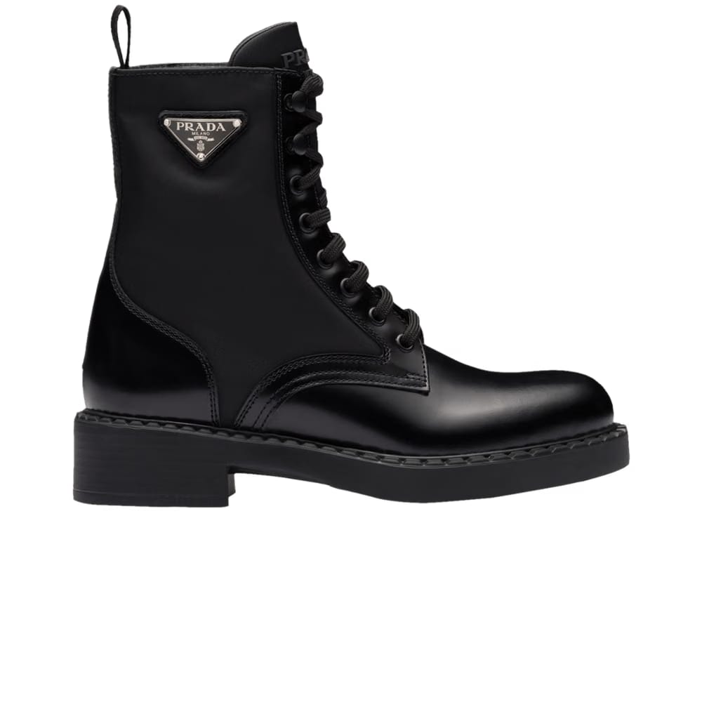 Prada Wmns Brushed Leather and Re-Nylon Ankle Boot 'Black'