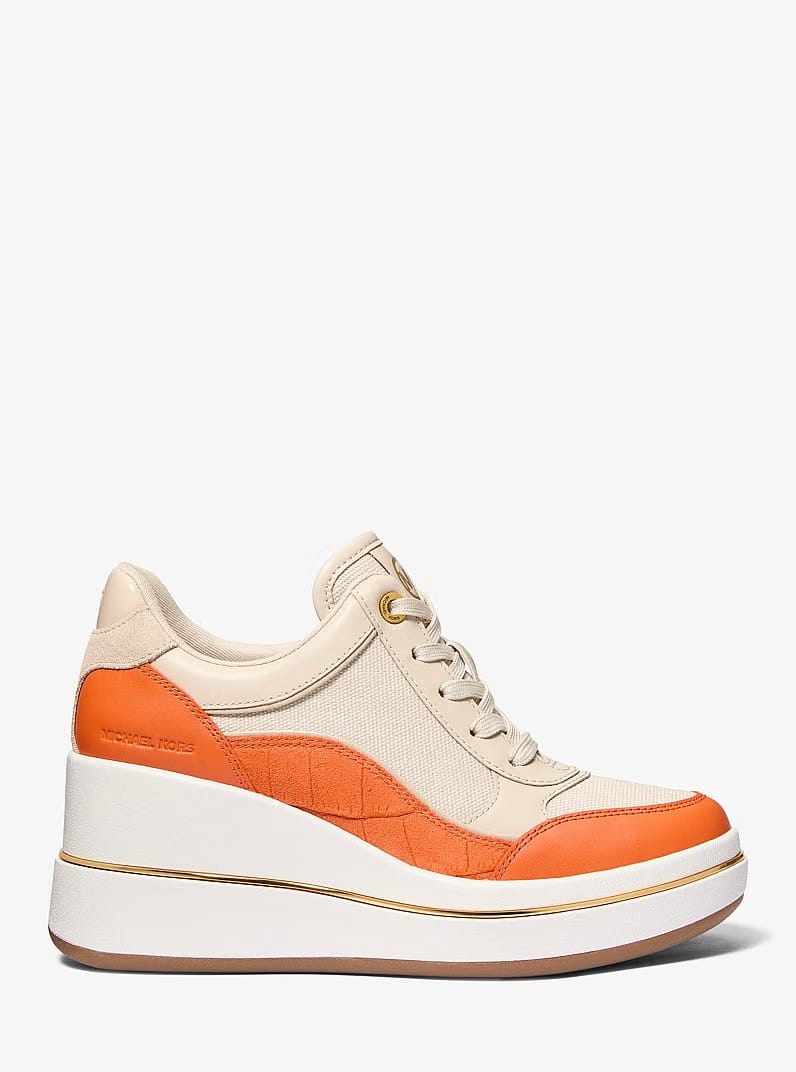 Emmy Leather and Canvas Wedge Trainer